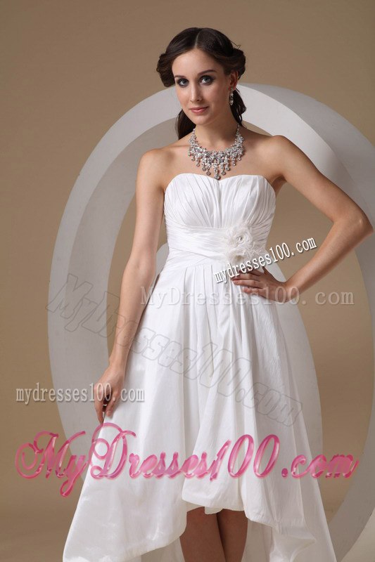 Cheap Sweetheart High-low Hand Made Flowers Wedding Dress