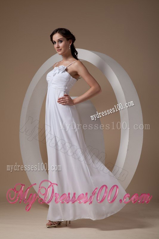 Elegant Empire Spaghetti Straps Ankle-length Ruched Wedding Dresses