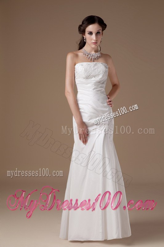 Affordable Column Strapless Floor-length Appliques 2013 Wedding Dress