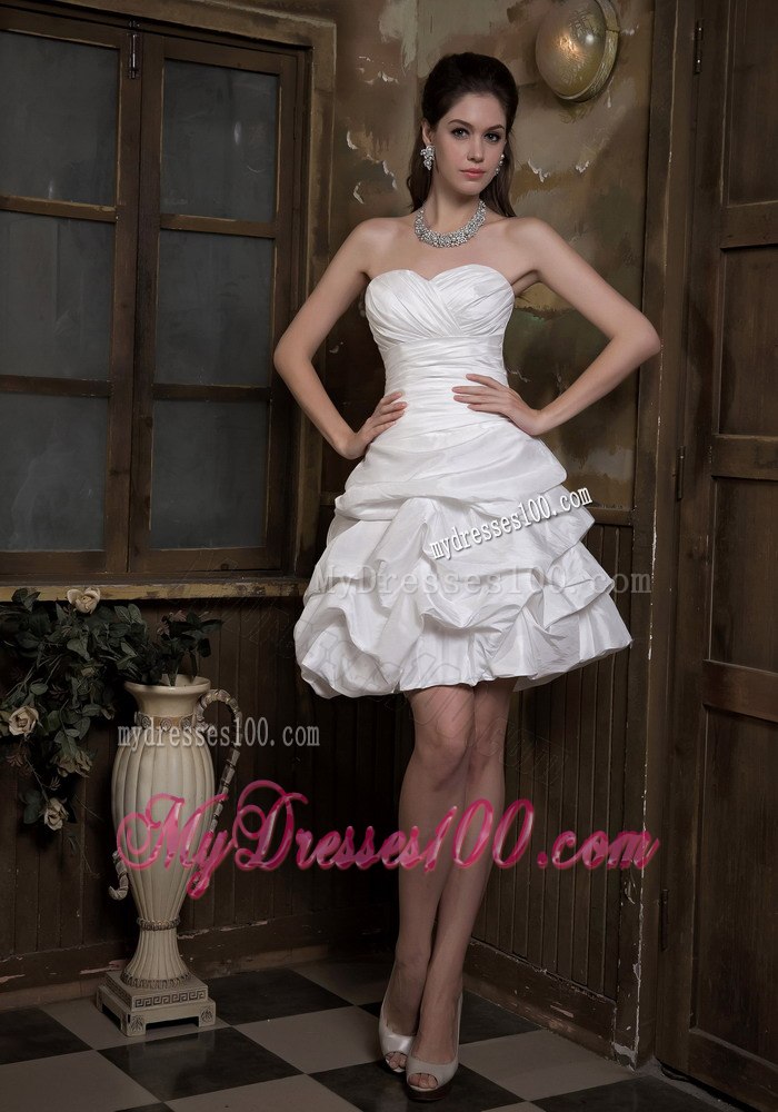 Cheap Sweetheart Mini-length Ruches Pick-ups Wedding Dress