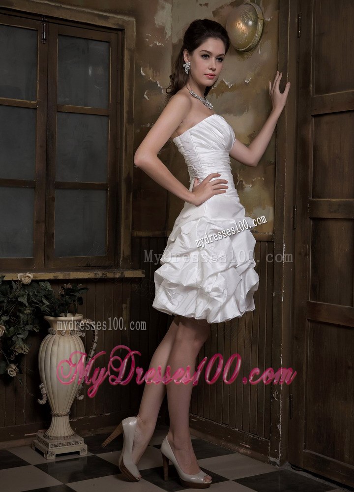 Cheap Sweetheart Mini-length Ruches Pick-ups Wedding Dress