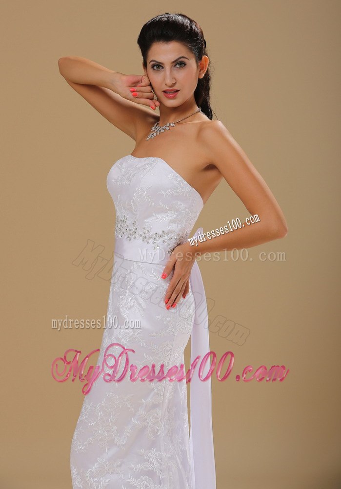 Strapless Lace Over Skirt Beaded Decorate Waist For Wedding Dress