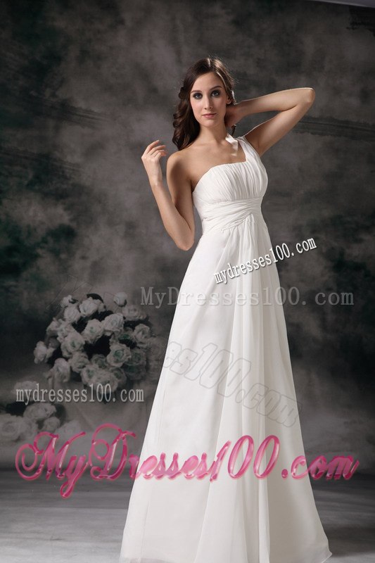 Column Sheath One Shoulder Floor-length Ruched 2013 Wedding Dress