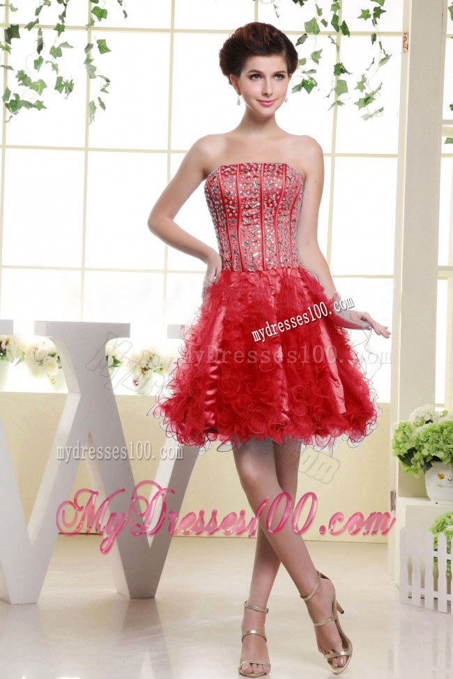 Red Beaded Bodice and Ruffles Short Cocktail Dress for Party