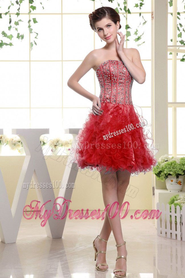 Red Beaded Bodice and Ruffles Short Cocktail Dress for Party