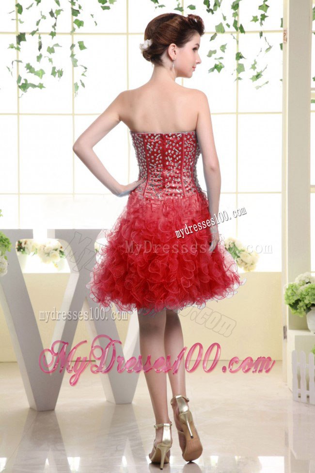 Red Beaded Bodice and Ruffles Short Cocktail Dress for Party