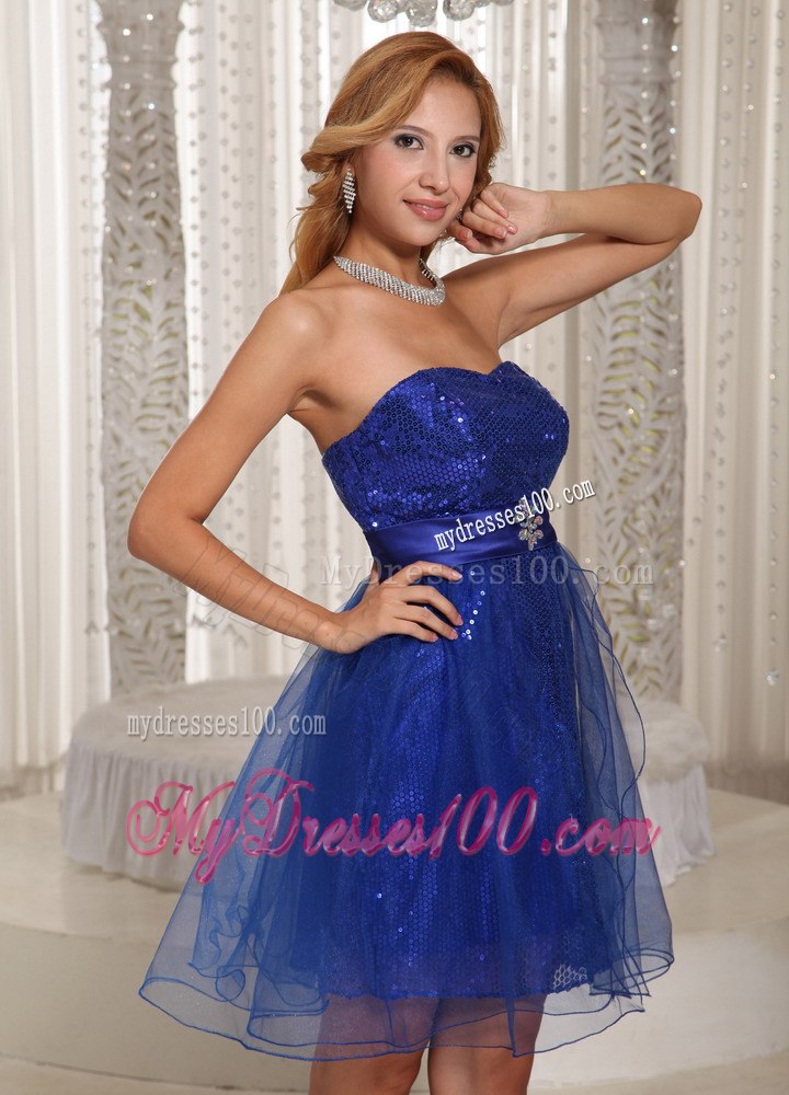 A-line Peacock Blue Sequins Over Skirt Mini-length Strapless Prom / Cocktail Dress Online