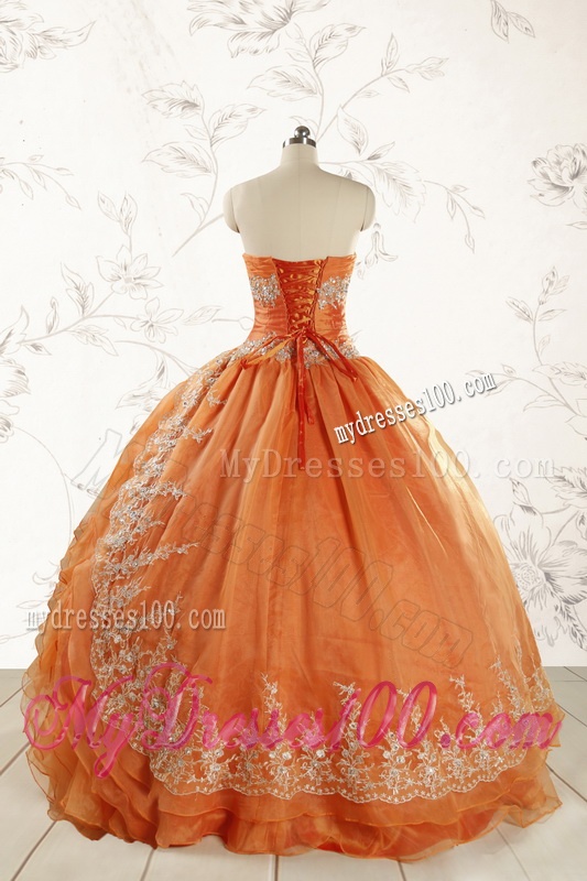 2016 Cheap Appliques Quinceanera Dresses in Orange