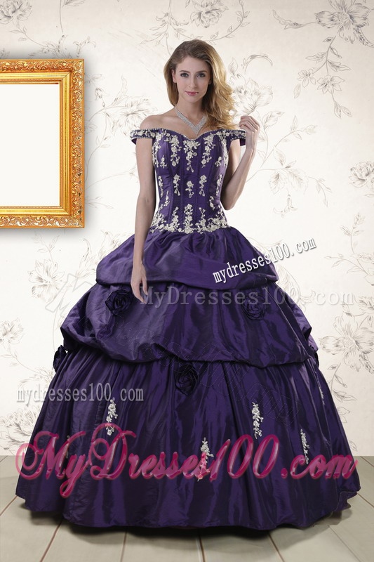 2016 Latest Off The Shoulder Appliques Quinceanera Dresses in Purple