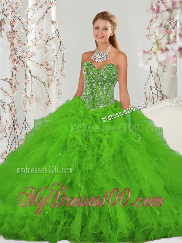 2016 Popular Beading and Ruffles Spring Green Sweet 15 Dresses