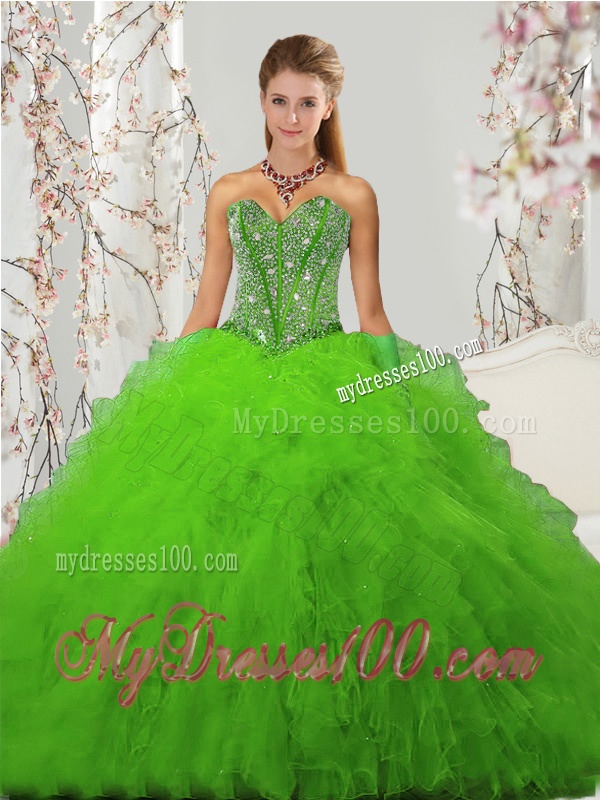 2016 Popular Beading and Ruffles Spring Green Sweet 15 Dresses