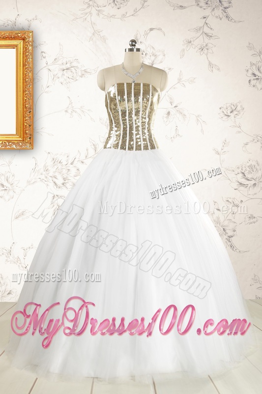 2016 The Super Hot Tulle Strapless Sequins White Quinceanera Dresses