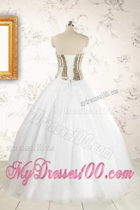 2016 The Super Hot Tulle Strapless Sequins White Quinceanera Dresses