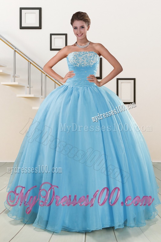 Cheap Strapless Quinceanera Dresses with Appliques