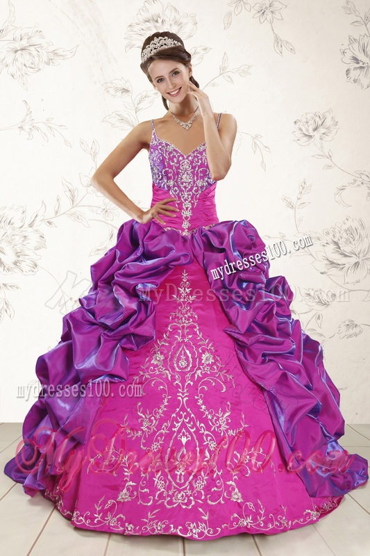 Classic Ball Gown Embroidery Court Train Quinceanera Dresses in Purple