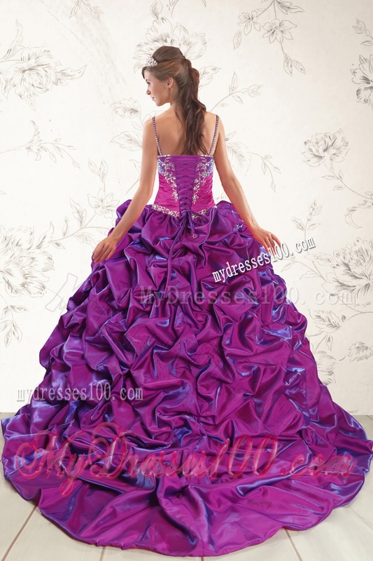 Classic Ball Gown Embroidery Court Train Quinceanera Dresses in Purple