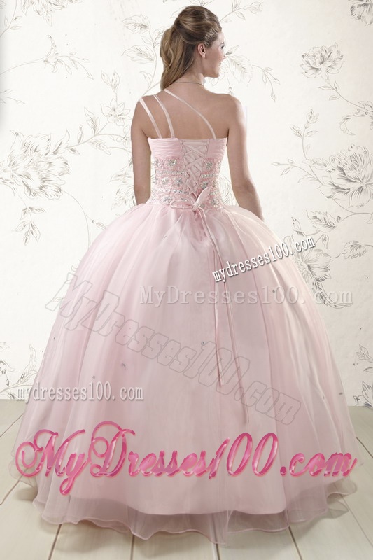 One Shoulder Beading Light Pink Quinceanera Dresses for 2016