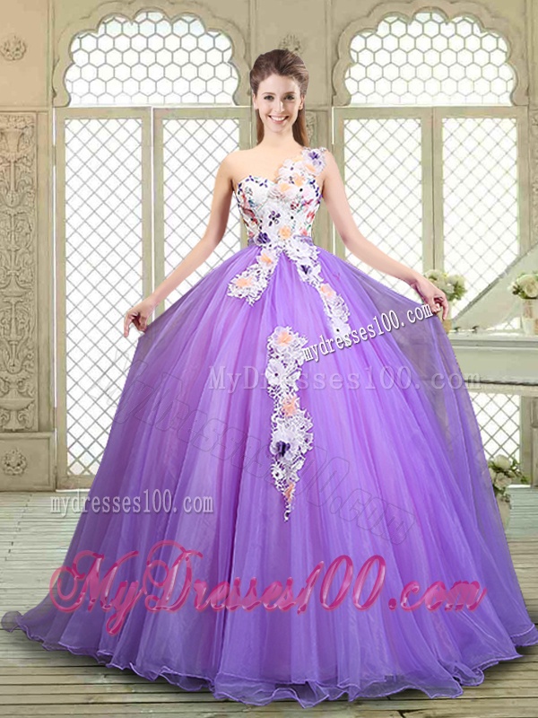 Popular Beading and Appliques Quinceanera Gowns with One Shoulder