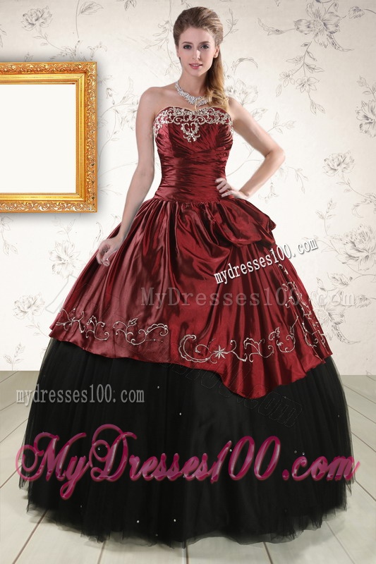 Pretty Ball Gown Embroidery 2016 Quinceanera Dresses in Rust Red and Black