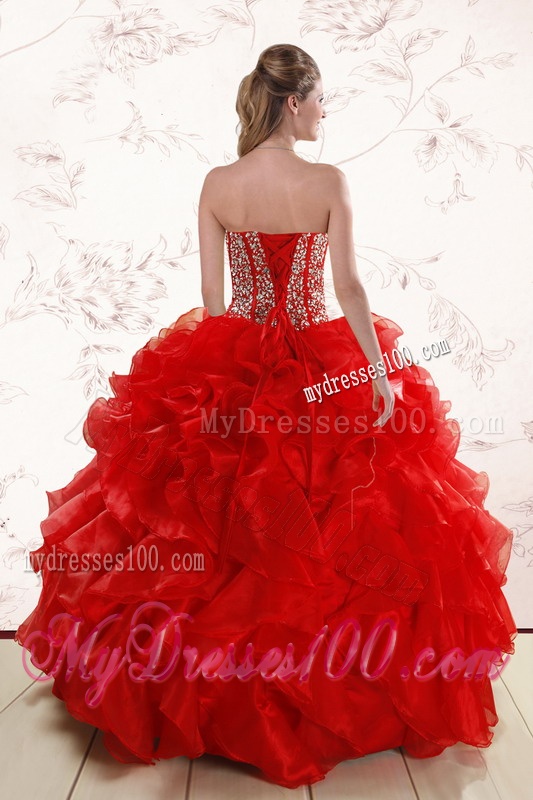 Sweetheart Pretty Red Quinceanera Dresses With Beading and Ruffles for 2016