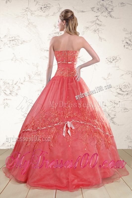 Watermelon Sweetheart Appliques Sweet 15 Dresses for 2016