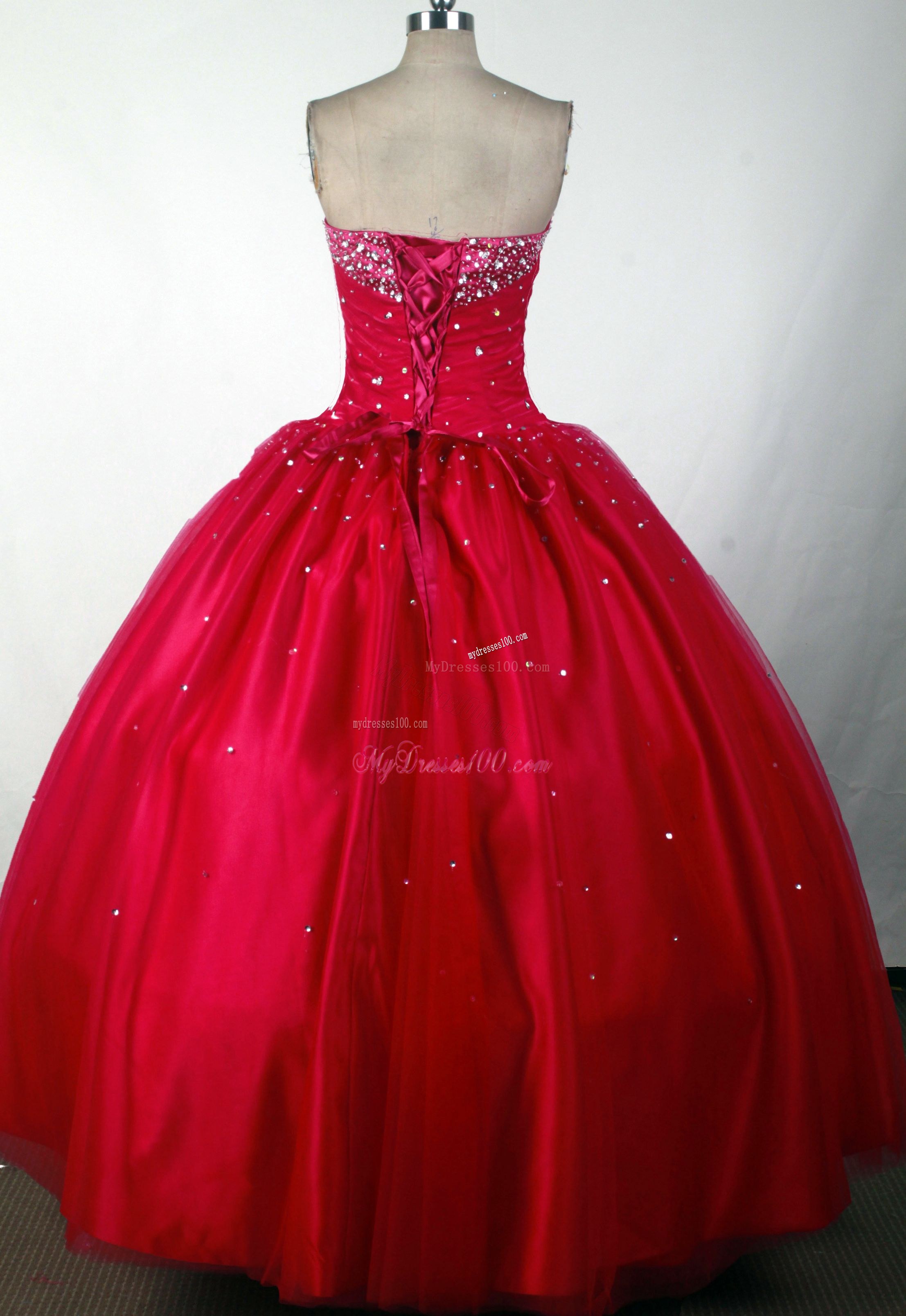 Sweetheart Tulle Beaded Dress for Quinceanera in Wine Red