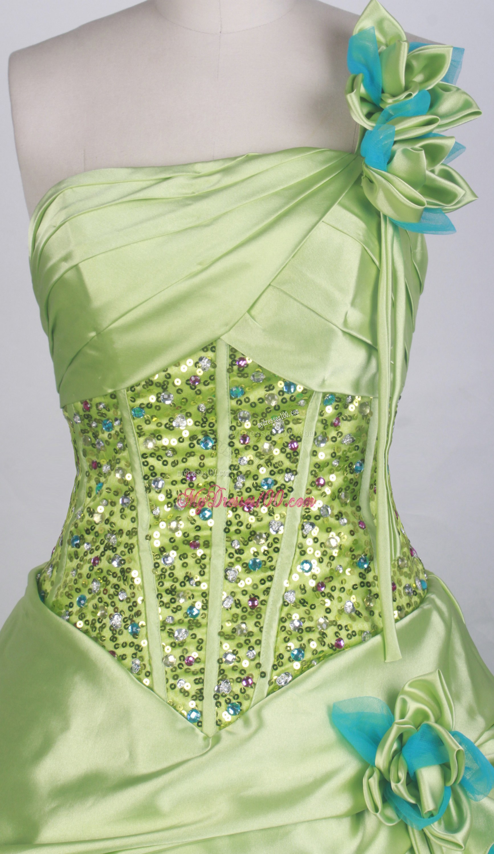 Spring Green and Blue Dresses 16 with Sequis and Flowers