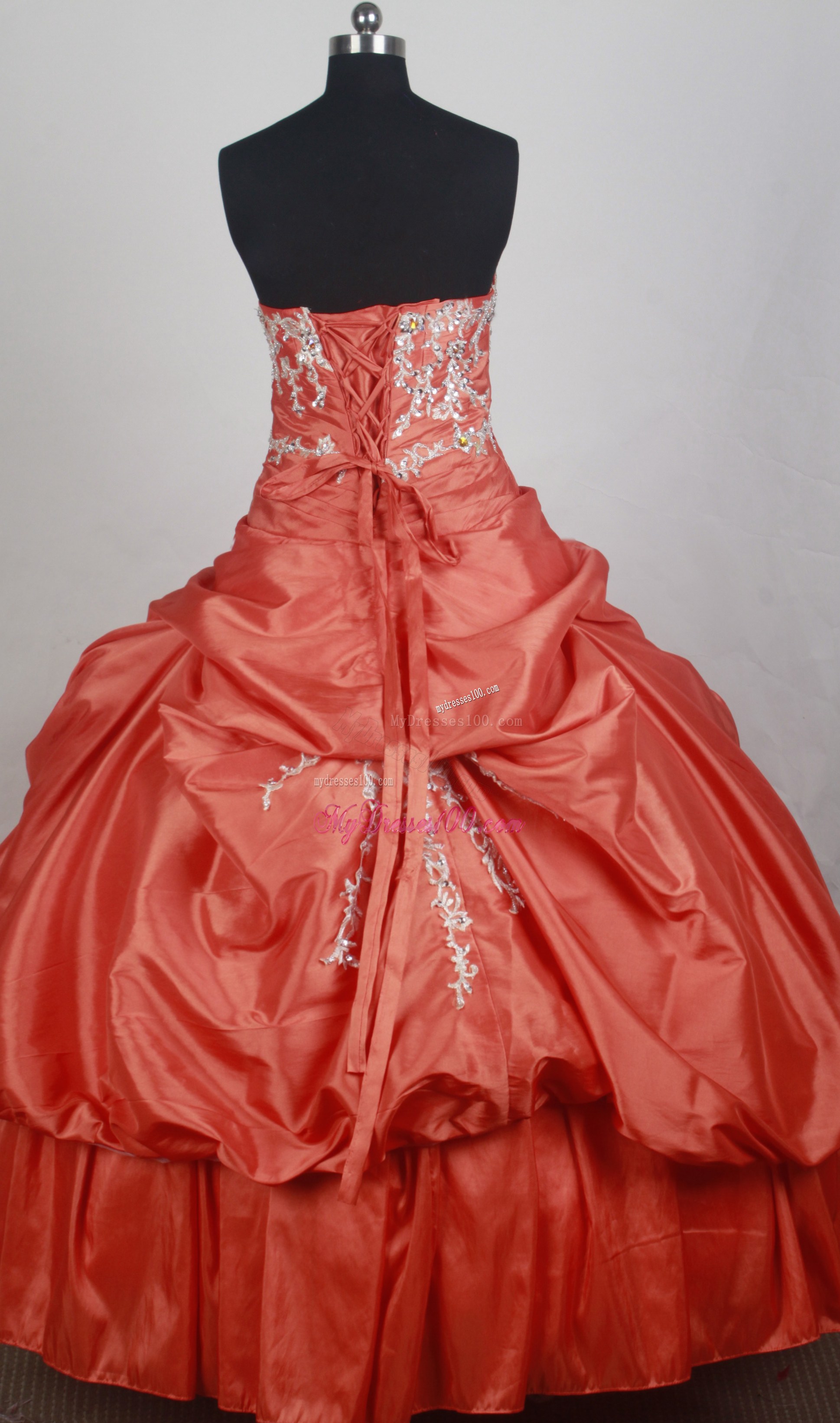 Orange Red Ball Gown Quinceanera Dress with Appliques and Pick-ups