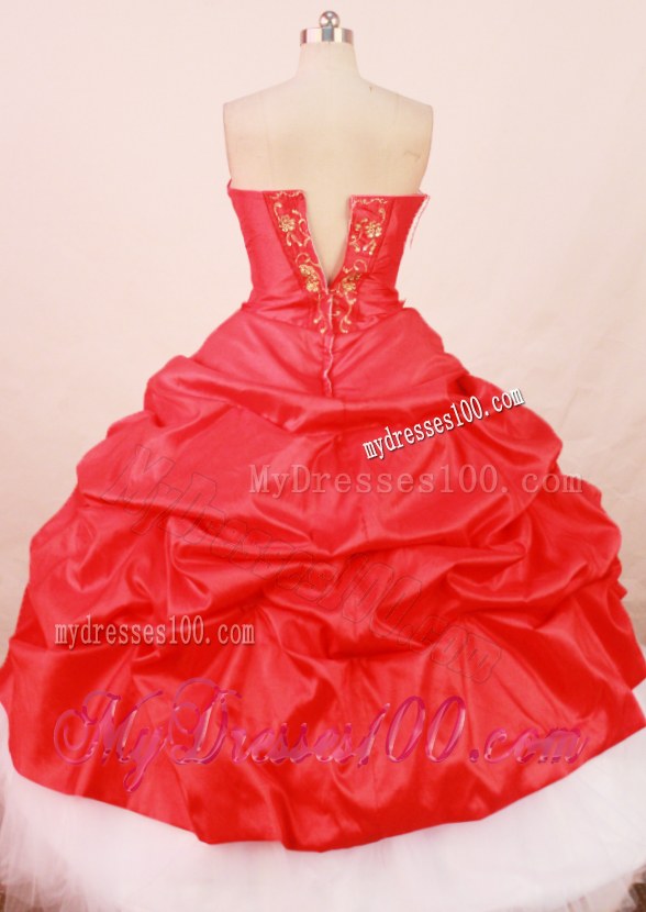 Handmade Flowers Red and White Quiceanera Dresses with Gold Appliques