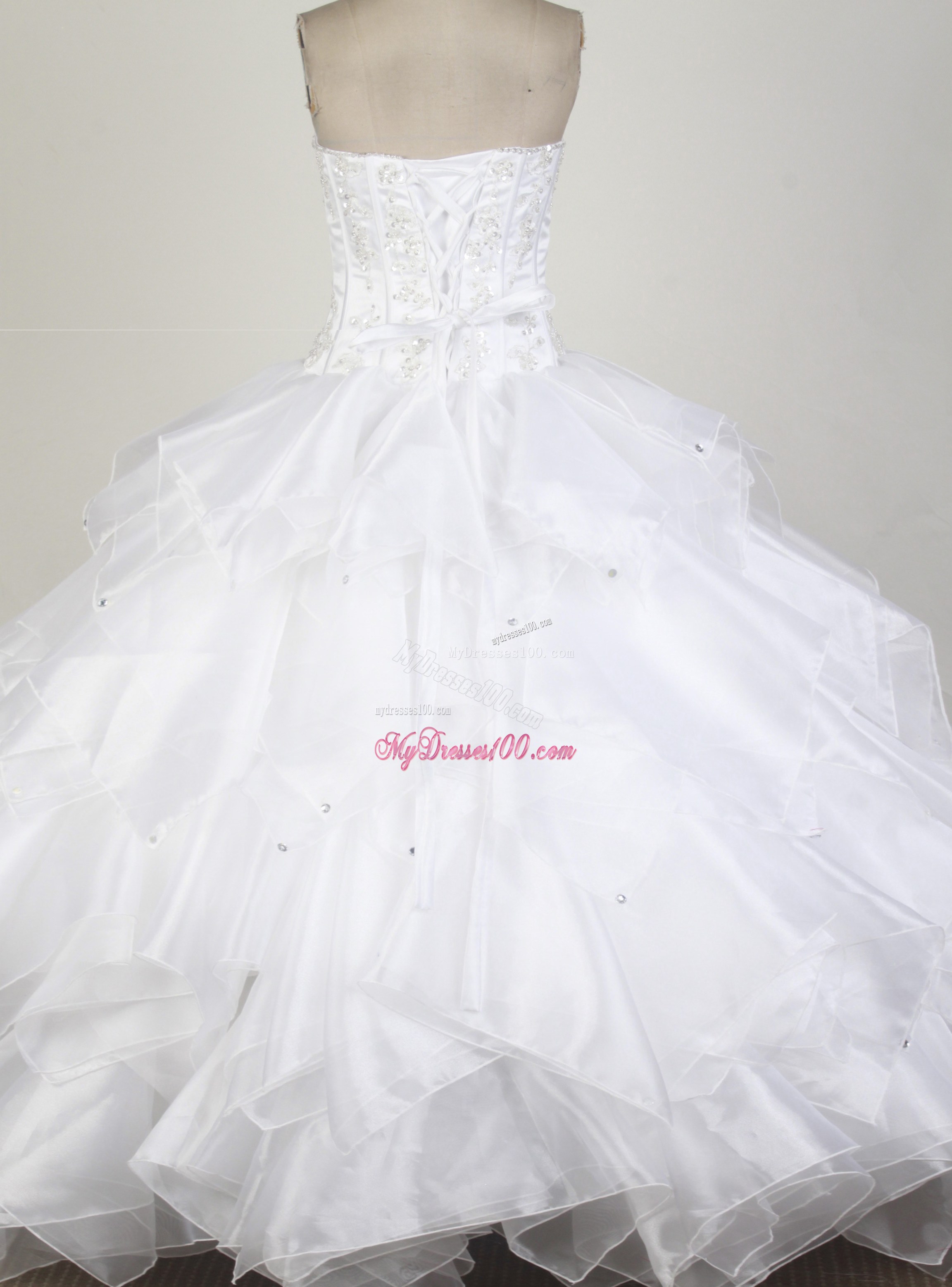 Asymmetrical Beaded Dress for Quinceanera in White Organza