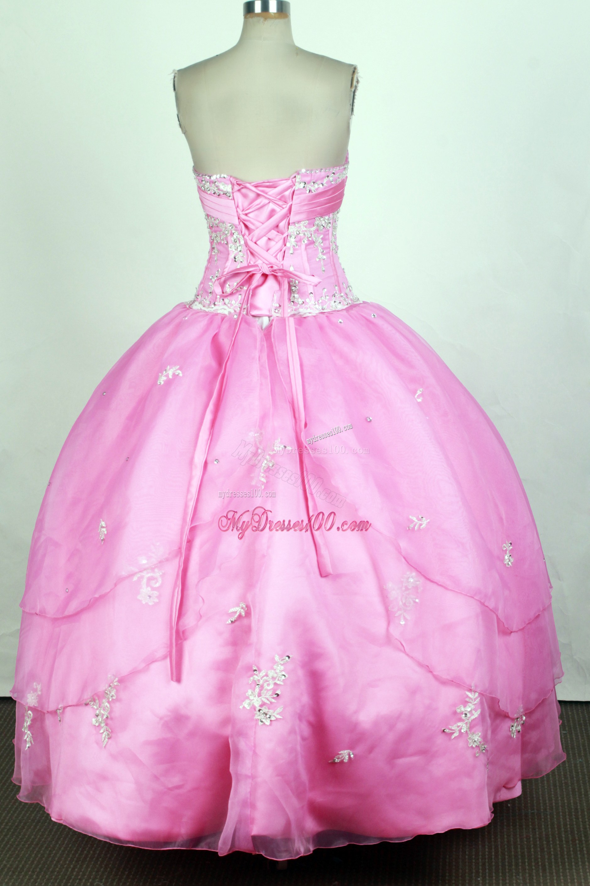 Beading Appliques Accent Quinceanera Dress in Rose Pink