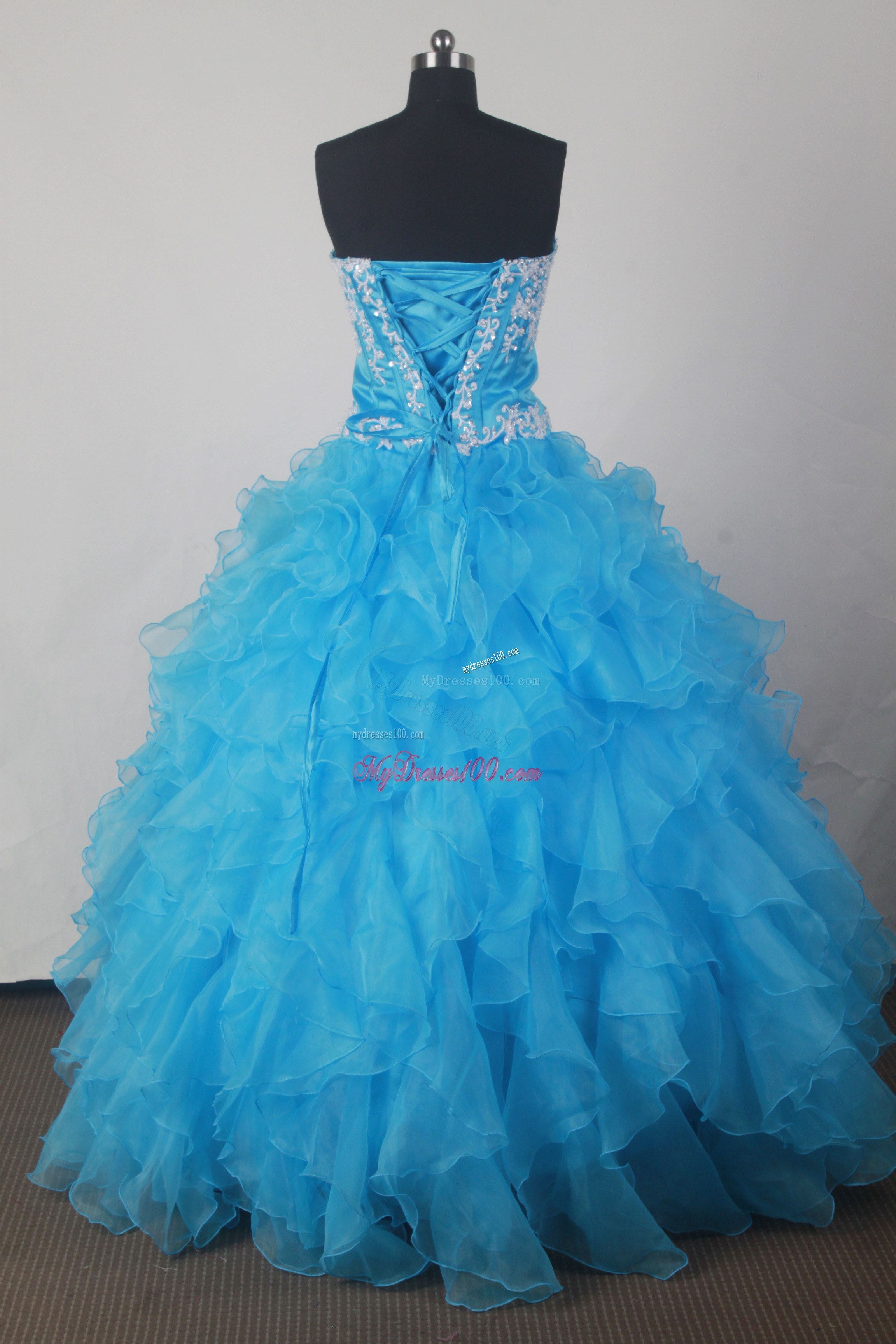 Appliqued Sweetheart and Waist Blue Dresses 16 with Ruffles