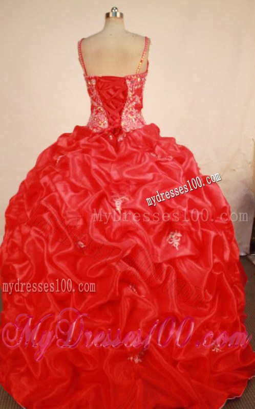 Discounted Red Straps Beaded Quinceanera Gown Dresses Floor-length