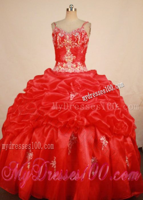 Discounted Red Straps Beaded Quinceanera Gown Dresses Floor-length