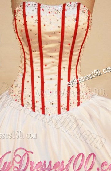 Single White and Red Lace-up Puffy Ball Gown Taffeta Quince Dress