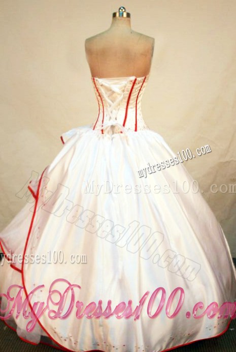 Single White and Red Lace-up Puffy Ball Gown Taffeta Quince Dress