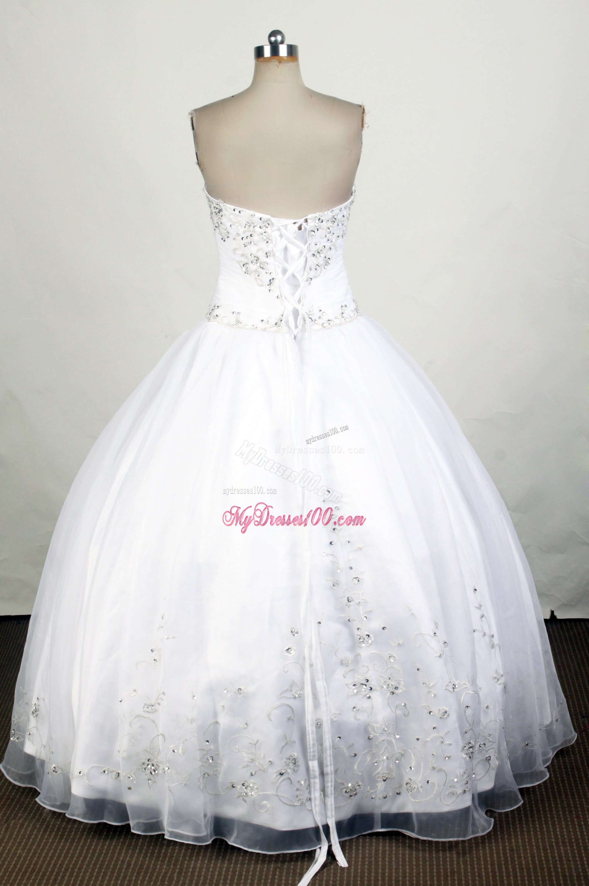 White Organza Quinceanera Dress with Beading and Embroidery