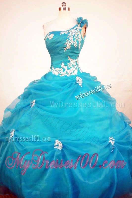 One Should Neckline Blue Puffy Ball Gown Dresses for Quinceanea