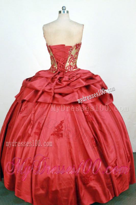 Fashionable Red Strapless Appliques Quinceanera Gown Dresses 2013