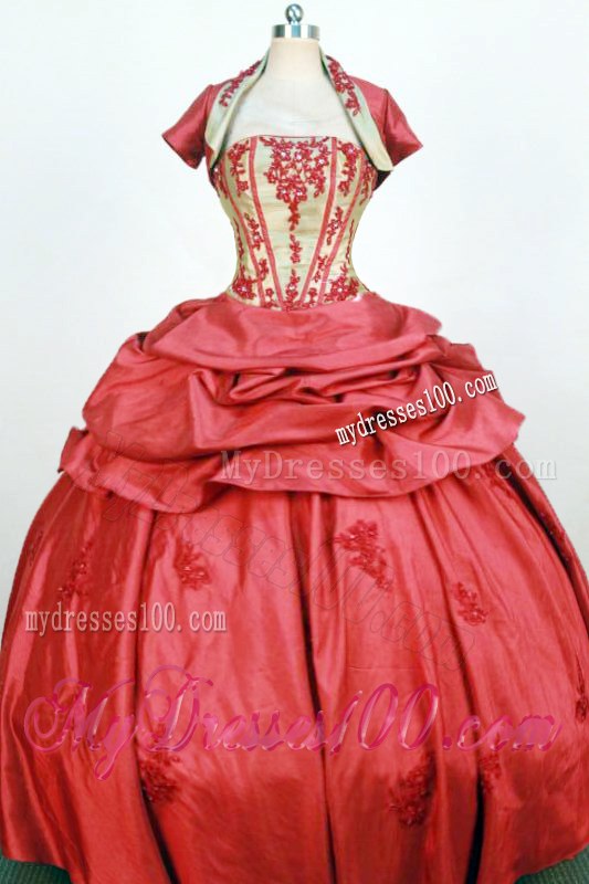 Fashionable Red Strapless Appliques Quinceanera Gown Dresses 2013