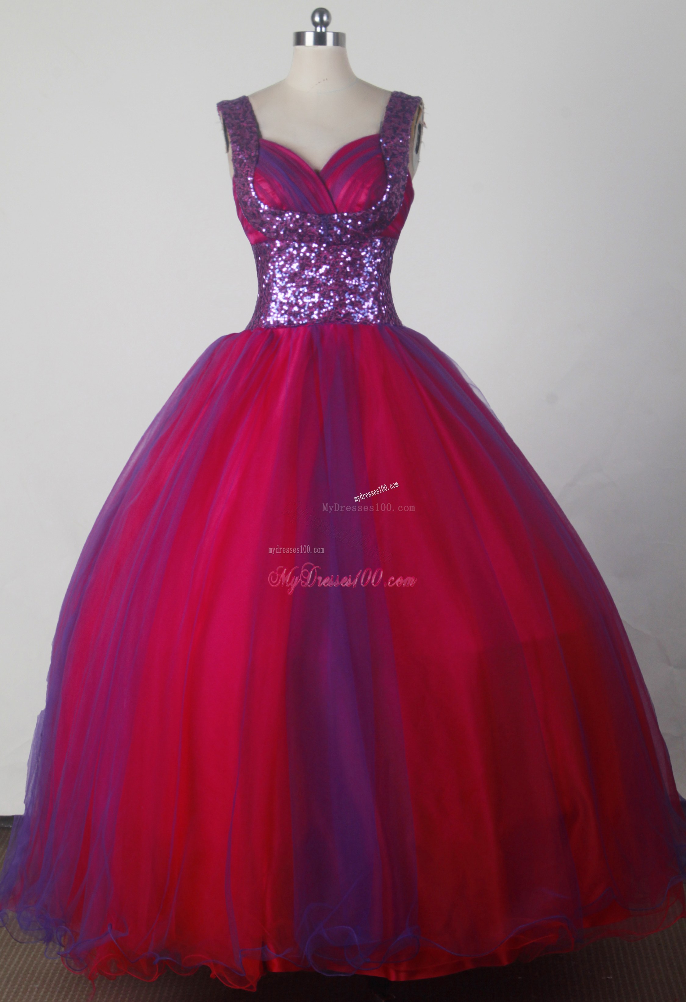 Straps and Sequins Accent Dresses 16 in Red and Purple