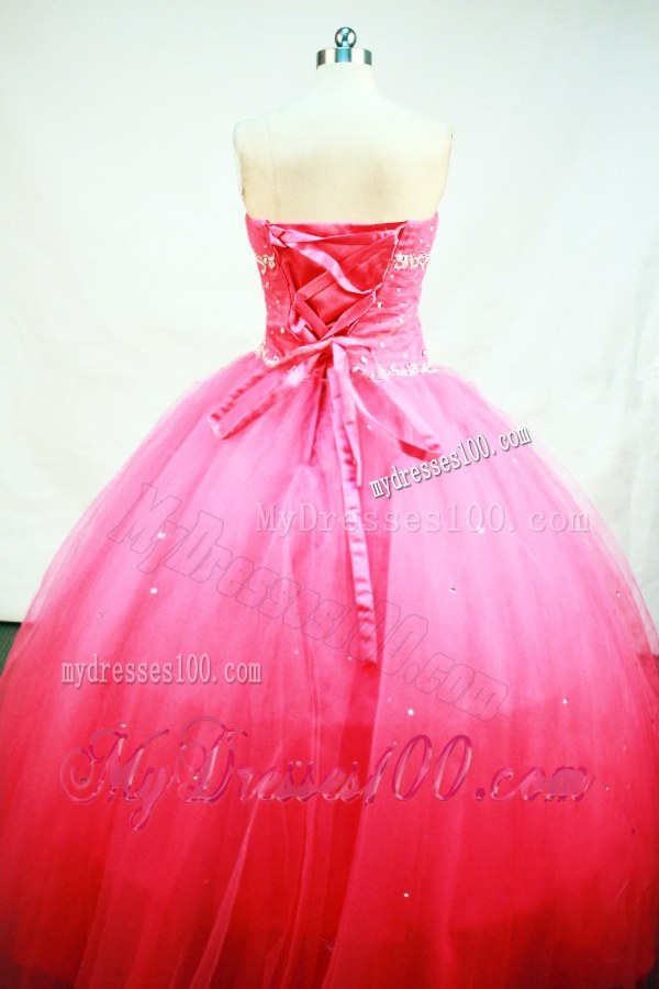 Appliqued and Beaded Watermelon Pink Tulle Dress for Quinceanera