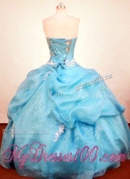 High-class Blue Strapless Floor-Length Appliques and Beading Quince Dress