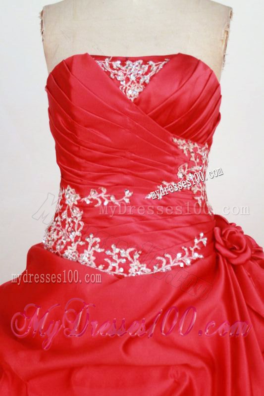 Gorgeous Hot Pink Strapless Appliques Floor-Length Quinceanera Dress