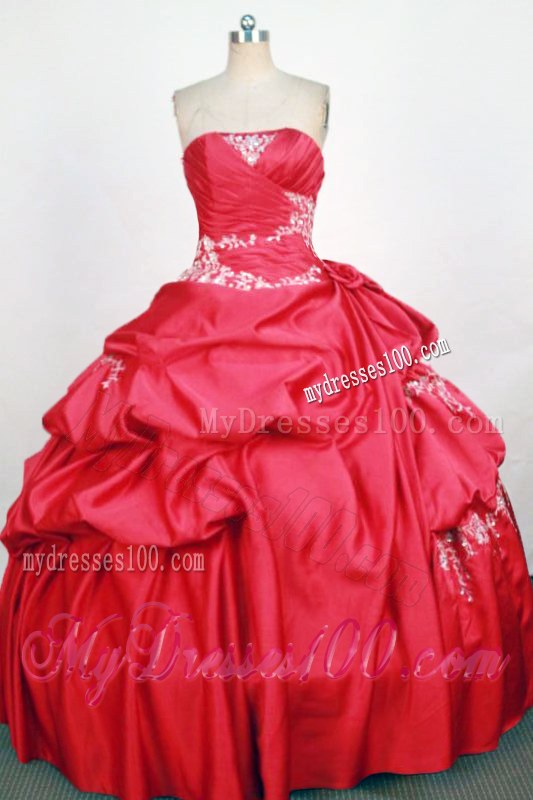 Gorgeous Hot Pink Strapless Appliques Floor-Length Quinceanera Dress