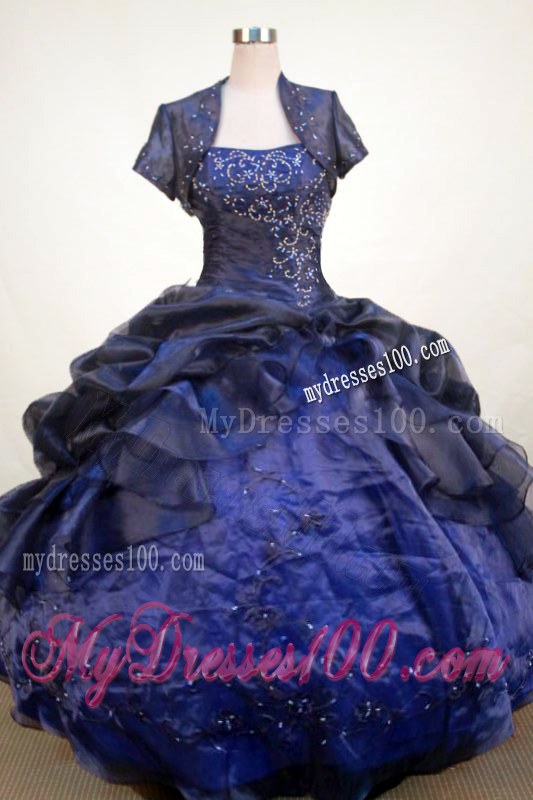 Luxurious Blue Strapless Organza Sweet 16 Dresses Appliques Sleeveless