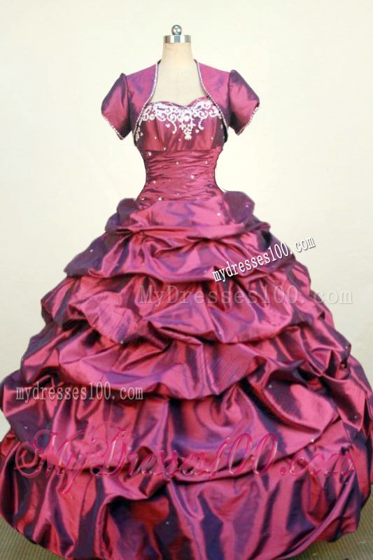 Pretty Pick-ups Ball Gown Quinceanera Dress with Bateau in Burgundy