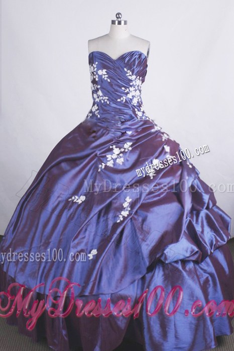 Sweetheart Appliques and Ruches Decorate Indigo Dresses 16