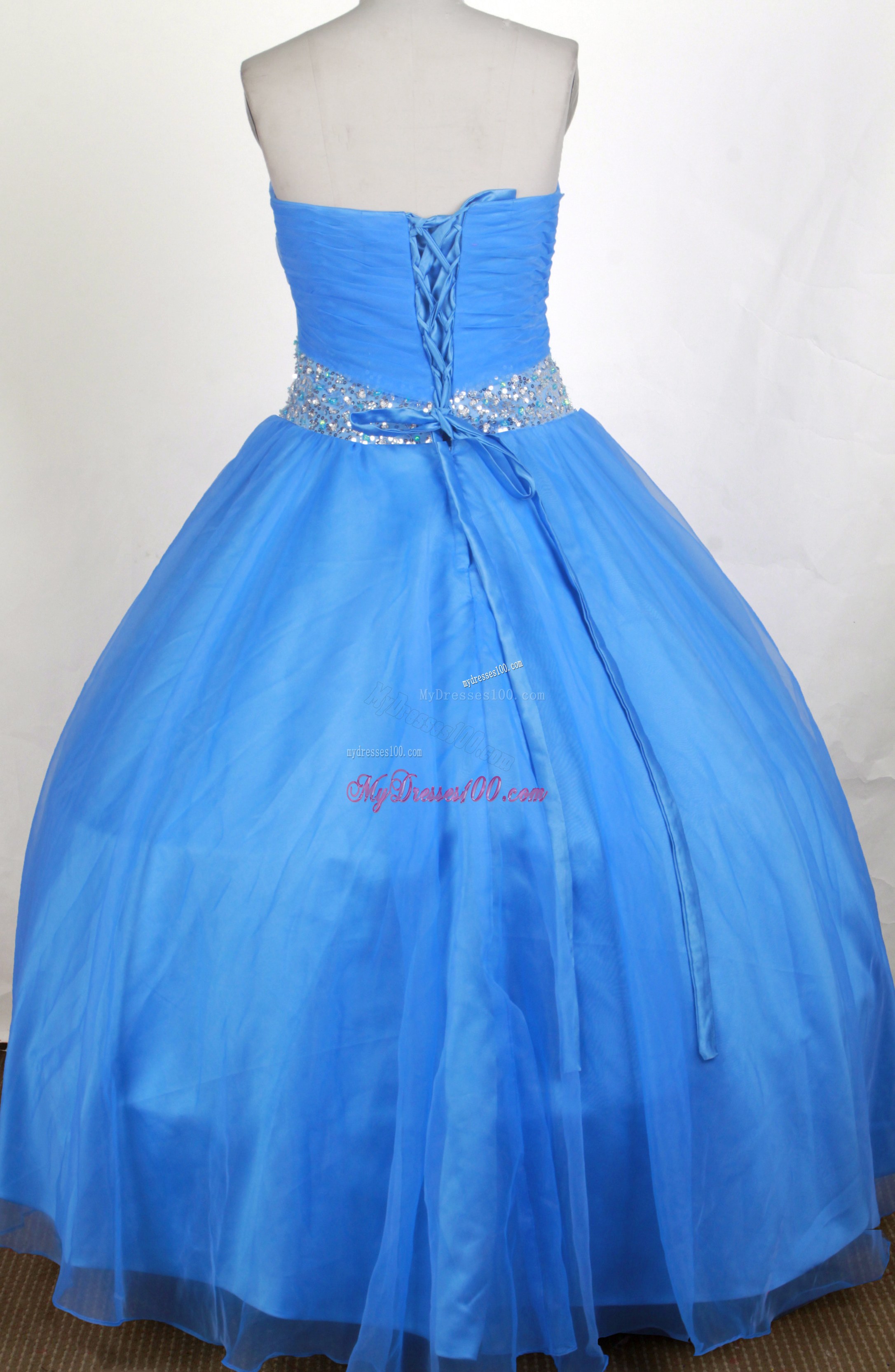 Blue Ruching Sweetheart Dress for Sweet 15 with Pretty Beaded Waist