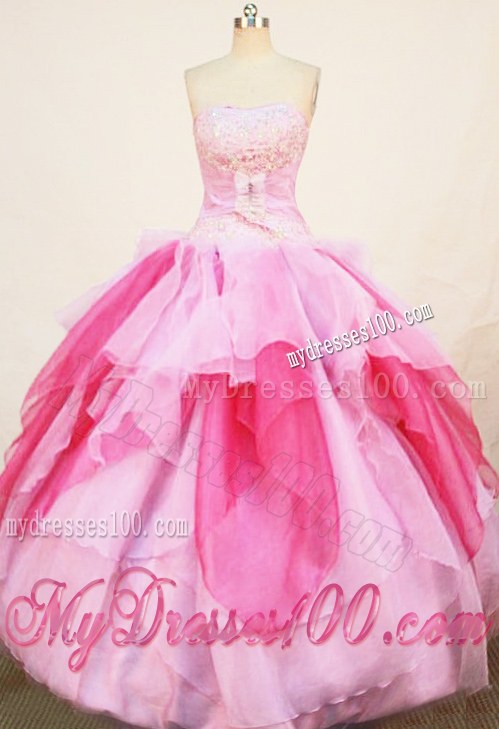 Two-toned Pink Quinceanera Dress with Handkerchief Ruffles for Cheap